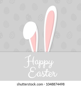 Easter poster with cute bunny and greetings. Vector.