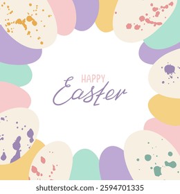 Easter poster with cute eggs on white background. Holiday design for covers, posters, banners, greeting cards with lettering Happy Easter. Vector illustration