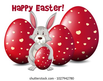 Easter poster design with bunny and eggs in red illustration
