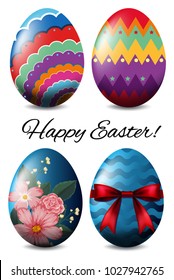 Easter poster design with four colorful eggs illustration