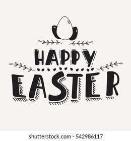 Easter poster with easter eggs hand drawn black on white background. Decorative card. Easter eggs poster.