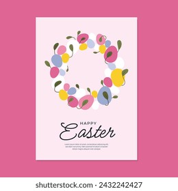 Osterplakat oder Flyer-Design mit buntem Ostereierkranz. Vektorgrafik. Platz für Text.