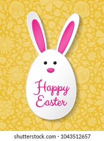 Easter poster with funny bunny with wishes. Vector.