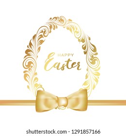 Easter poster golden egg with white background. Vector illustration with calligraphy title.