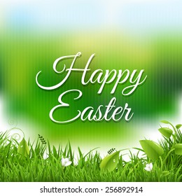 Easter Poster With Grass With Gradient Mesh, Vector Illustration