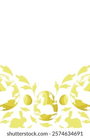 Easter poster or greeting card template with yellow Easter eggs with a shadow of a sitting rabbit and a shadow of a rabbit and yellow leaves