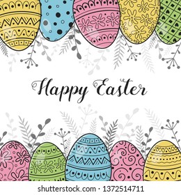 Easter poster with hand drawn eggs. Vector