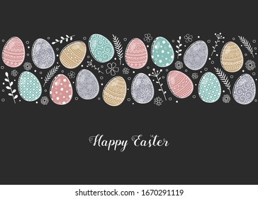 Easter poster with hand drawn eggs. Vector