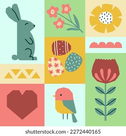 Easter poster with hand drawn elements. Template for postcard, greeting card, invitation, poster, banner
