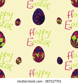 Easter poster with hand drawn flower mandala. Boho style