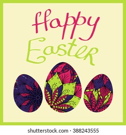 Easter poster with hand drawn flower mandala. Boho style