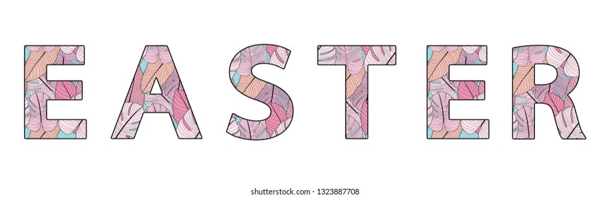 Easter poster. Lettering with tropical 