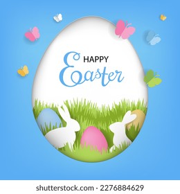 Easter POster Speech Bubble With Rabbits 
With Gradient Mesh, Vector Illustration