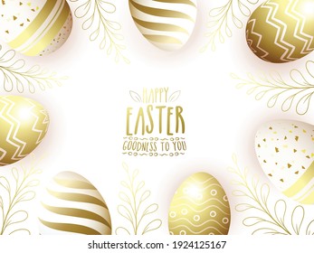 Easter posters or flyers, template with colorful eggs and golden eggs spring flowers eggs in the nest on light background
