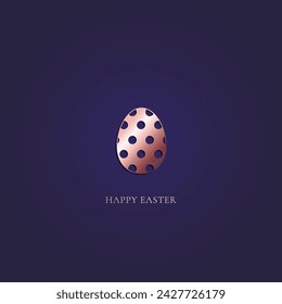 Easter premium card. Easter egg in rose gold color on a dark blue background. Vector illustration