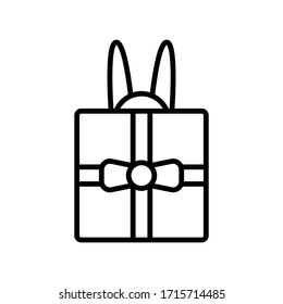 Easter present, gift with bunny ears thin line icon isolated on white background EPS Vector