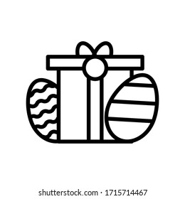 Easter present with two decorated boiled easter eggs thin line icon isolated on white background EPS Vector