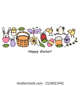 easter print with hand drawn colored elements and lettering happy easter
