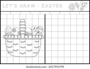 Easter printable worksheet coloring page in black and white outline illustration. Color and drawing book for children's skills