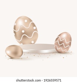 Easter product backdrop 3D rendering vector with rose gold eggs