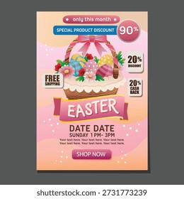 easter promo week poster template with eggs basket vector illustration
