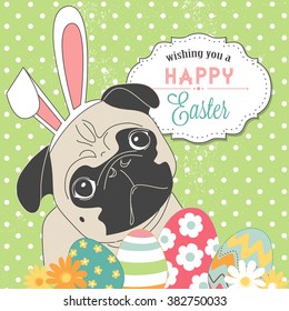 Easter Pug! Cute little dog with bunny ears