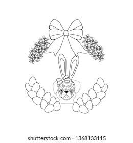 Easter pug outline on the white background. Vector illustration