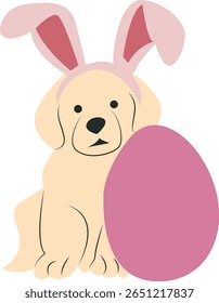 Easter Puppy Bunny Ears Egg Peeking hand drawn
