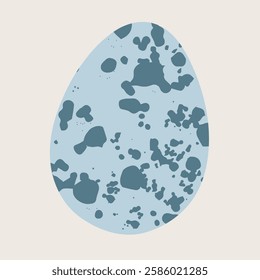 Easter quail egg blue vector illustration. Modern textured egg shape decorated with hand painted brush dots on pastel beige background. Happy Easter simple image, card design. Egg icon