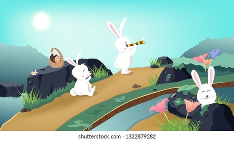 Easter Rabbit Adventure Wonderland Bunny Cartoon Stock Vector (Royalty ...