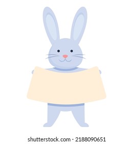 Easter rabbit with banner icon cartoon vector. Cute animal. Rabit gift