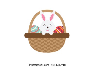 Easter Rabbit Basket Vector Icon