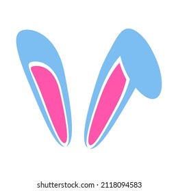 Easter rabbit blue ears for decoration at a children's party. Vector illustration isolated on white.