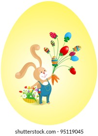 Easter rabbit with a bouquet and a basket