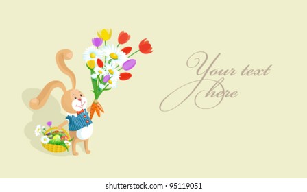 Easter rabbit with a bouquet and a basket