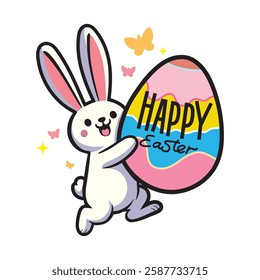 Easter Rabbit bring egg Vector Illustration, Easter Egg Vector, Easter Bunny Vector Illustration, Happy Easter Decorative Banner Vector Image.