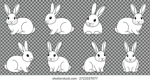 Conejo de Pascua. Conejo de Pascua. Diferentes poses. Feliz día de Pascua. Colección de concepto mínimo animal. Ilustración vectorial.