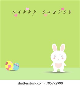 Easter rabbit, easter Bunny with eggs on green background