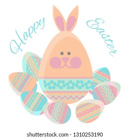 Easter rabbit, Easter bunny and eggs. Vector
