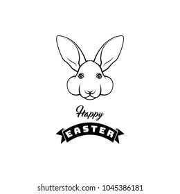 Easter rabbit, easter Bunny. Easter greeting card. Vector illustration. Greeting card with bunny and ribbon. Happy Easter text.