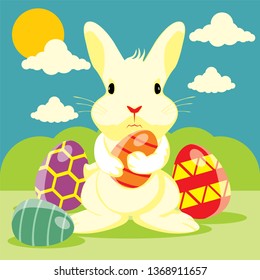 Easter rabbit, easter Bunny hold egg - Vector