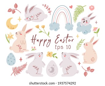 Easter rabbit or bunny kids pastel vector bundle
