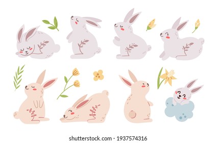 Easter rabbit or bunny kids pastel vector bundle