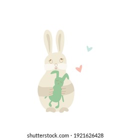 Easter rabbit, bunny minimalistic style with. Vector stock illustration isolated on white background for Easter greeting card.