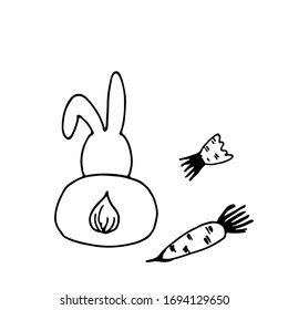 Osterkaninchen, Kaninchen. Sketch-Stil handgezeichnet Elemente. Skizze-Vektorillustration, einzeln auf weißem Hintergrund.