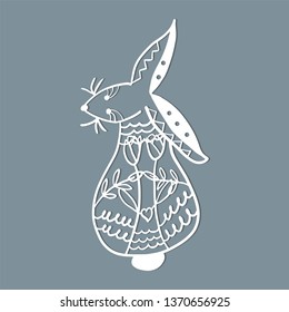 Easter rabbit bunny. Template for laser cutting, wood carving. Vector illustration.