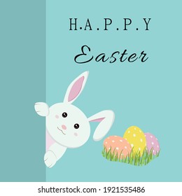  Easter rabbit, easter Bunny. Vector illustration with painted eggs and bunny.