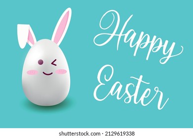 Osterhase, Osterhase. Vektorgrafik.  Osterkaninchen mit dem Buchstaben Frohe Ostern auf grünem Hintergrund.