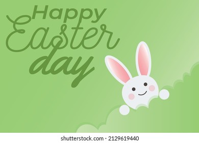 Easter rabbit, easter Bunny. Vector illustration.  Easter rabbit with lettering Happy Easter on green background.