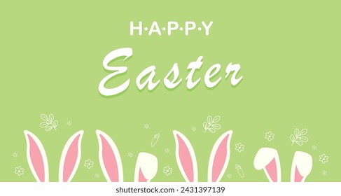 Easter rabbit, easter Bunny. Vector illustration. Easter Day. Happy Easter greeting card, banner with egg, rabbit.